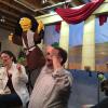 For this scene, the pharisee (Andy) needs to be able to spread his arms wide. This requires two puppeteers - Chris controls the body and left hand, while Susan operates the right hand.